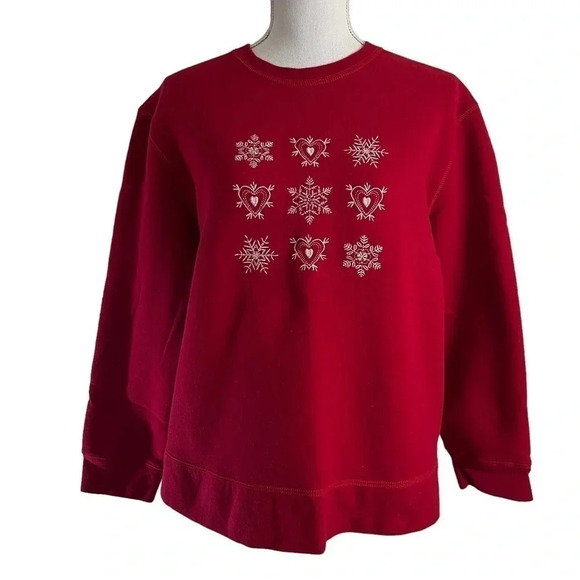 Classic Elements Christmas Embroidered Red Holiday Crewneck Size XL Snowflakes - Picture 1 of 7